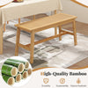Bamboo dining bench with handwoven rattan seat, showcasing its durable construction and natural aesthetic for versatile.