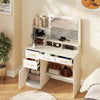 39.5-inch white vanity desk with mirror, drawers, and power outlets for convenient bedroom storage and organization.