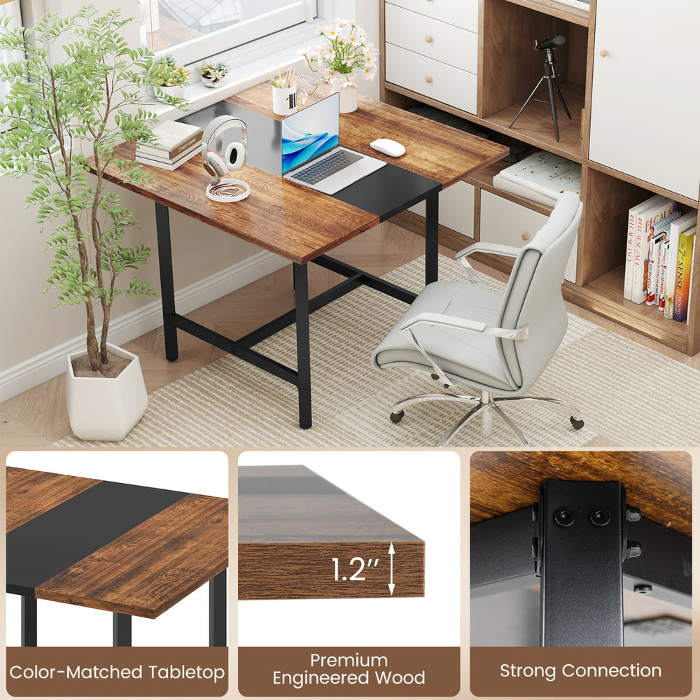 Square conference table with thickened rustic brown tabletop, robust metal frame, and adjustable foot pads for stability.