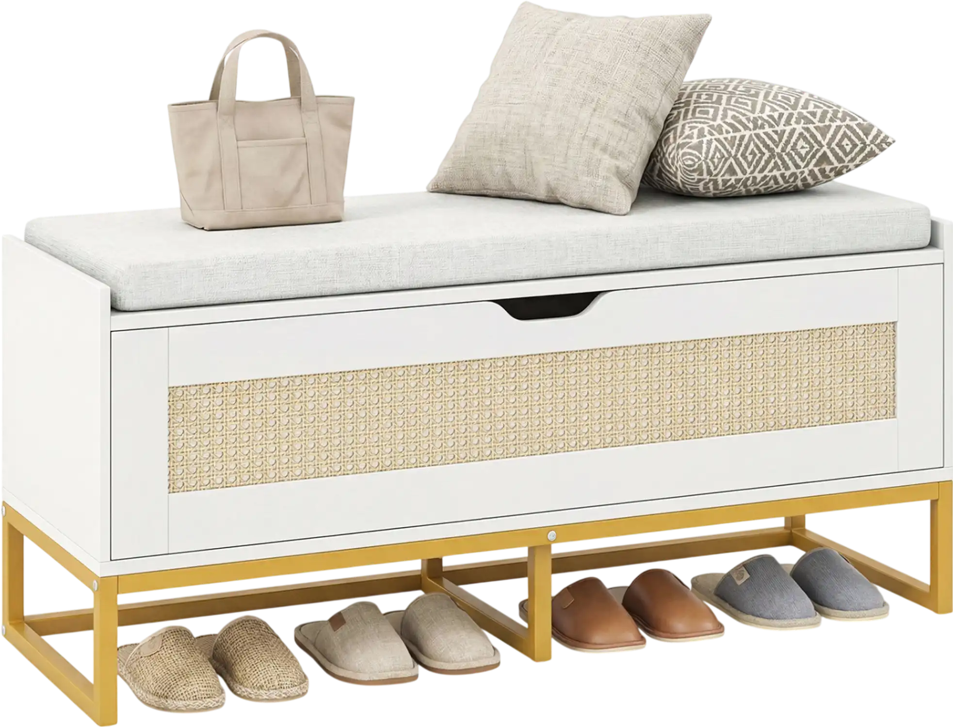 Costway Rattan Wicker Shoe Storage Bench Padded Flip-Top Seat 39.5
