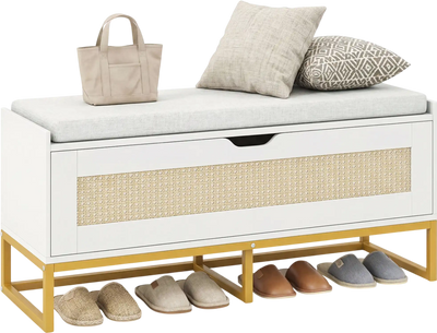 Costway Rattan Wicker Shoe Storage Bench Padded Flip-Top Seat 39.5