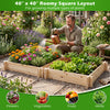 Square wooden raised garden bed, 39.5" x 39.5", filled with flowers, vegetables, and herbs for versatile planting.