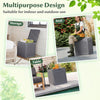 39-gallon gray deck box with a lockable lid, versatile for storage, seating, or as a table for outdoor use.