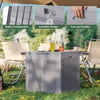 39-gallon gray deck box featuring a lockable lid, stable construction, and cut-out handles, ideal for patio storage.
