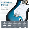 Close-up of the 39-inch electric guitar's SSS pickup system, showcasing its versatile sound options for beginners.