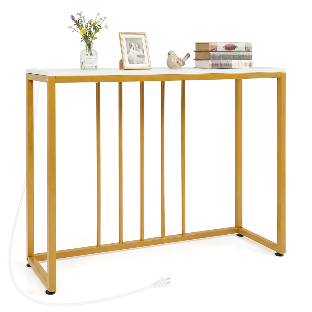 39" modern console table with built-in charging station, showcasing a stylish gold frame and ample space for decorative.
