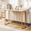 Modern 39" console table in white with gold metal frame, featuring built-in charging station, ideal for living room or.