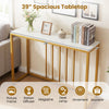 39" modern console table with white tabletop, metal frame, and built-in charging station for living room or hallway use.