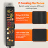 Extra large 39.5-inch electric griddle with ridged grill and flat griddle surfaces for versatile cooking styles.