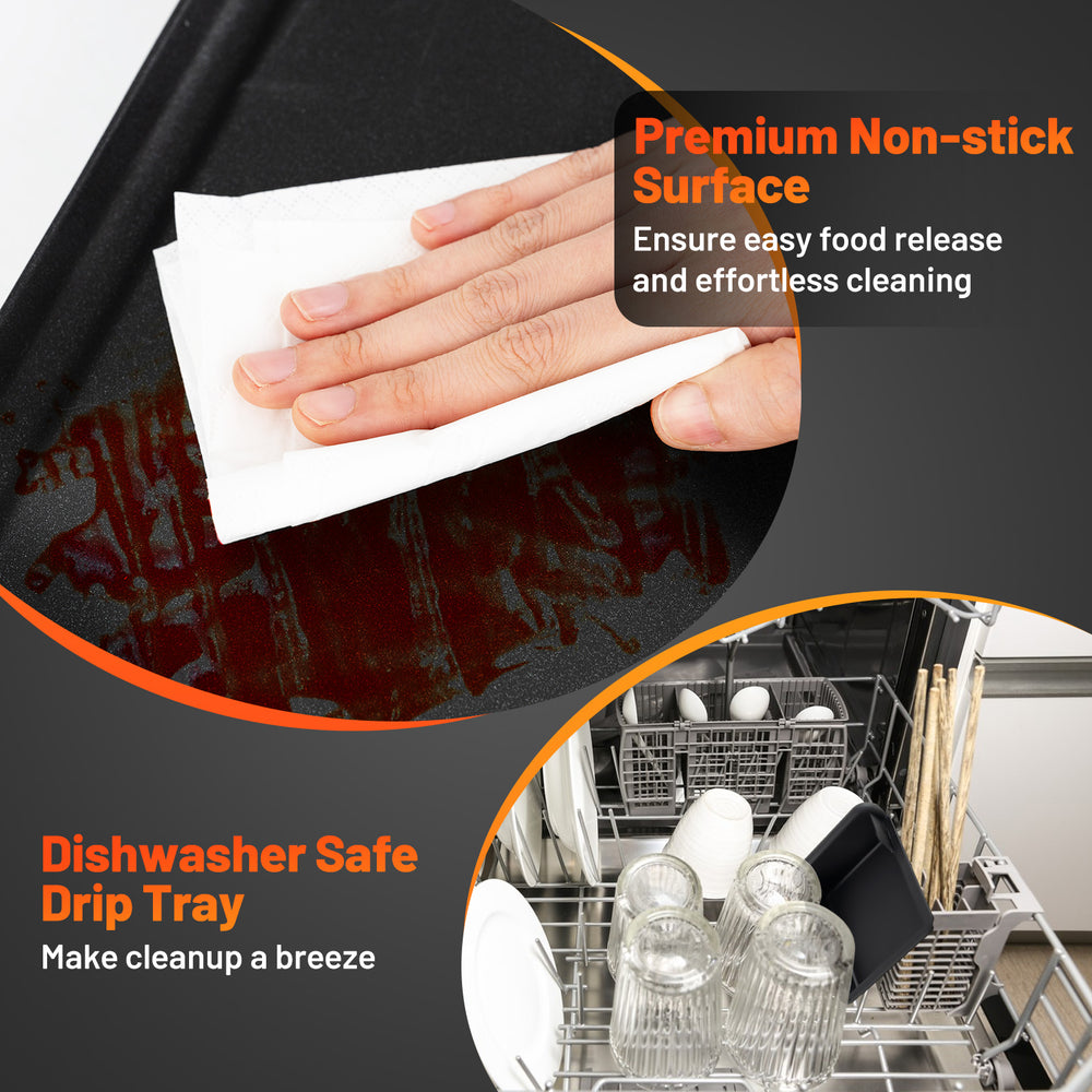 Premium non-stick surface of the 39.5-inch electric griddle ensures easy food release and effortless cleaning.