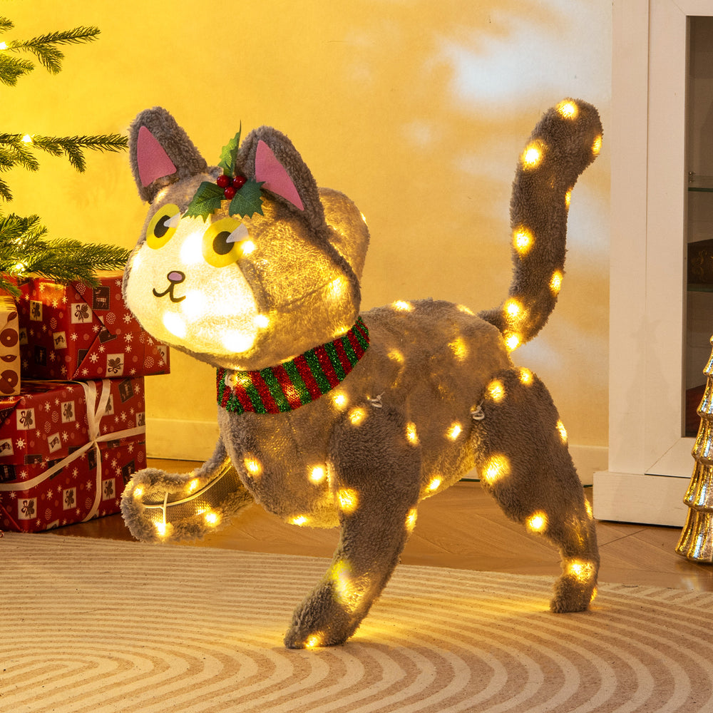 3D cute cat decoration with 88 LED lights, warm white glow, and sturdy metal frame for festive outdoor display.