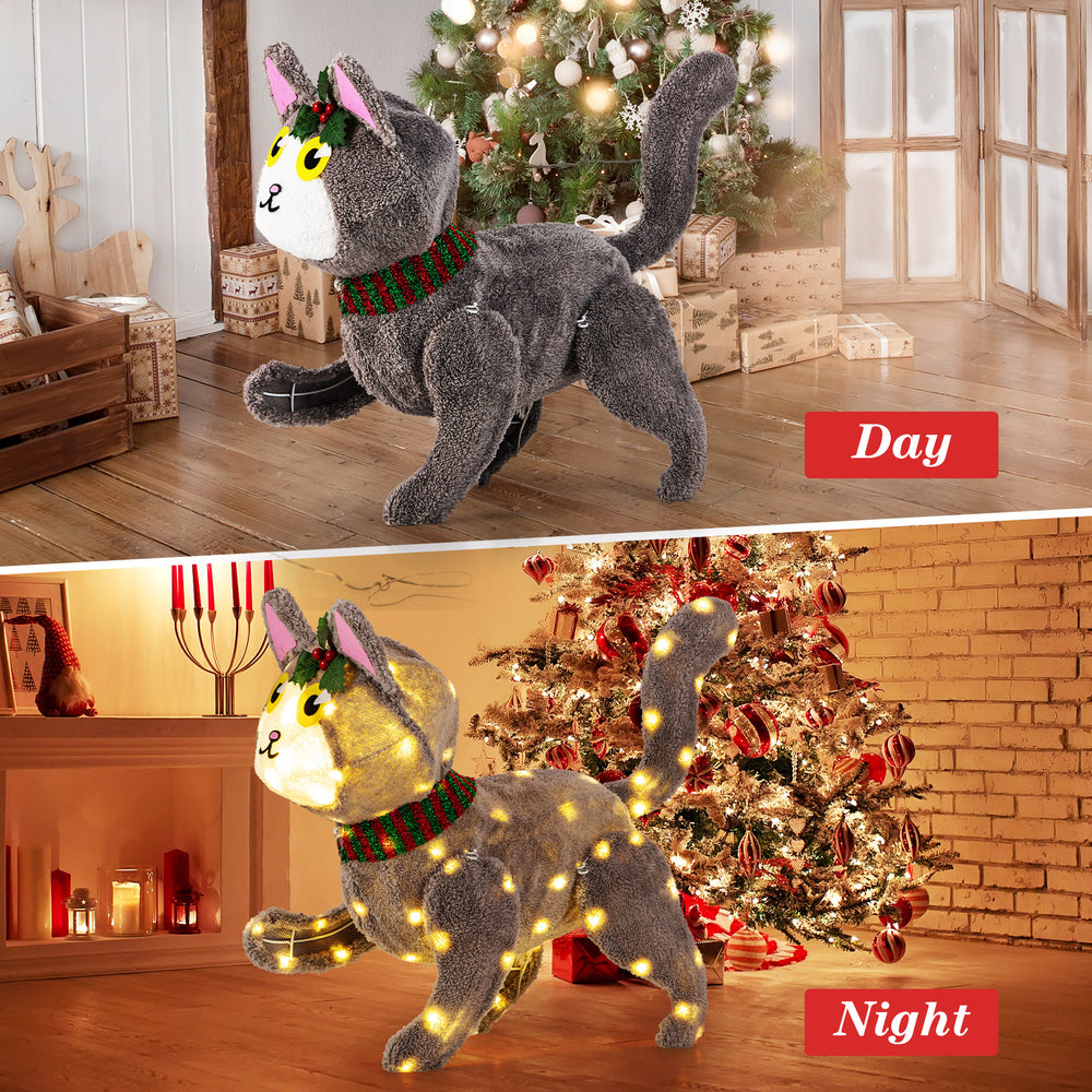 3D cute cat decoration with 88 LED lights, warm white glow, perfect for outdoor holiday displays.