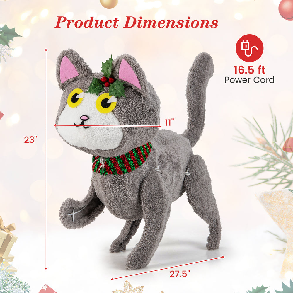 Dimensions of the 3D cute cat decoration with a playful pose, featuring a warm white glow and sturdy design for outdoor.