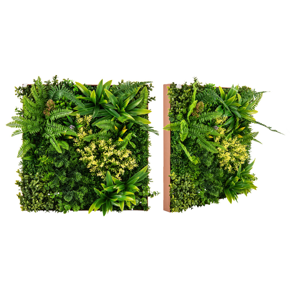 20" x 20" 3D hanging greenery hedge featuring 11 types of mixed faux plants, ideal for indoor and outdoor decor.