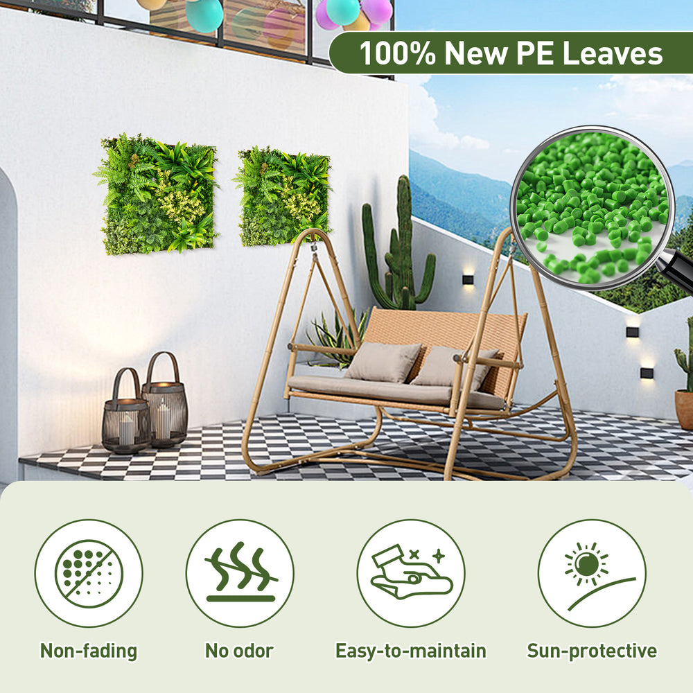 20" x 20" 3D hanging greenery hedge with mixed faux plants, ideal for indoor and outdoor decoration.