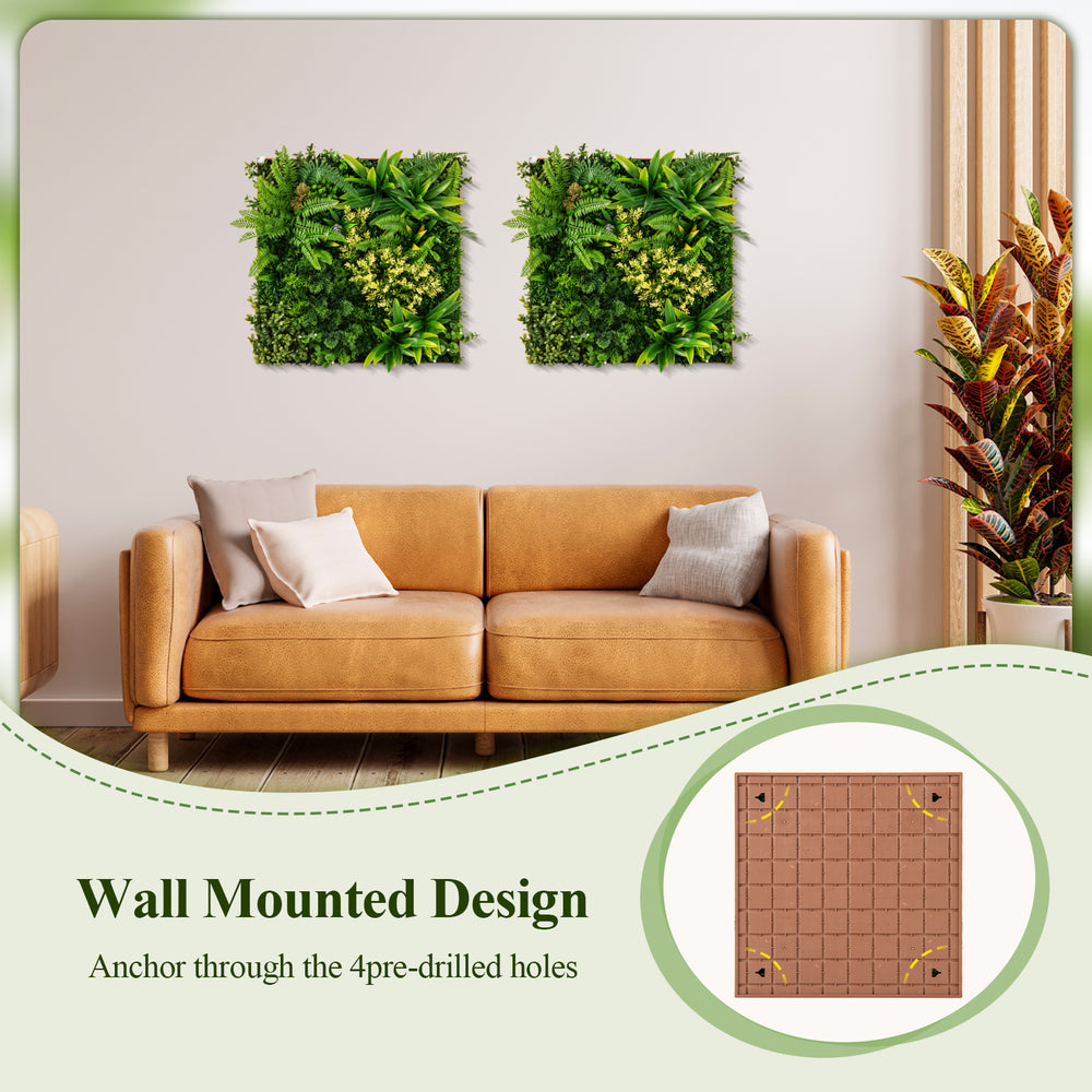 20" x 20" 3D hanging greenery hedge featuring 11 types of faux plants, ideal for indoor or outdoor wall decor.