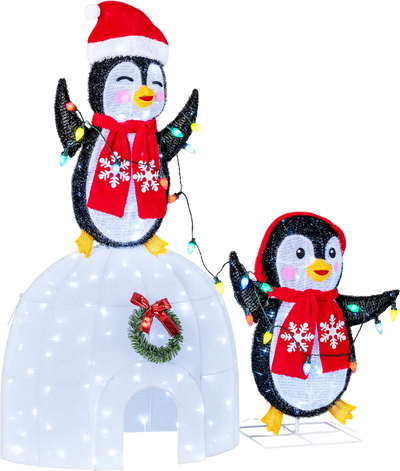 Costway 3D Pre-Lit Igloo Penguin Christmas Decor 170 Cold-White LED 71378214 New