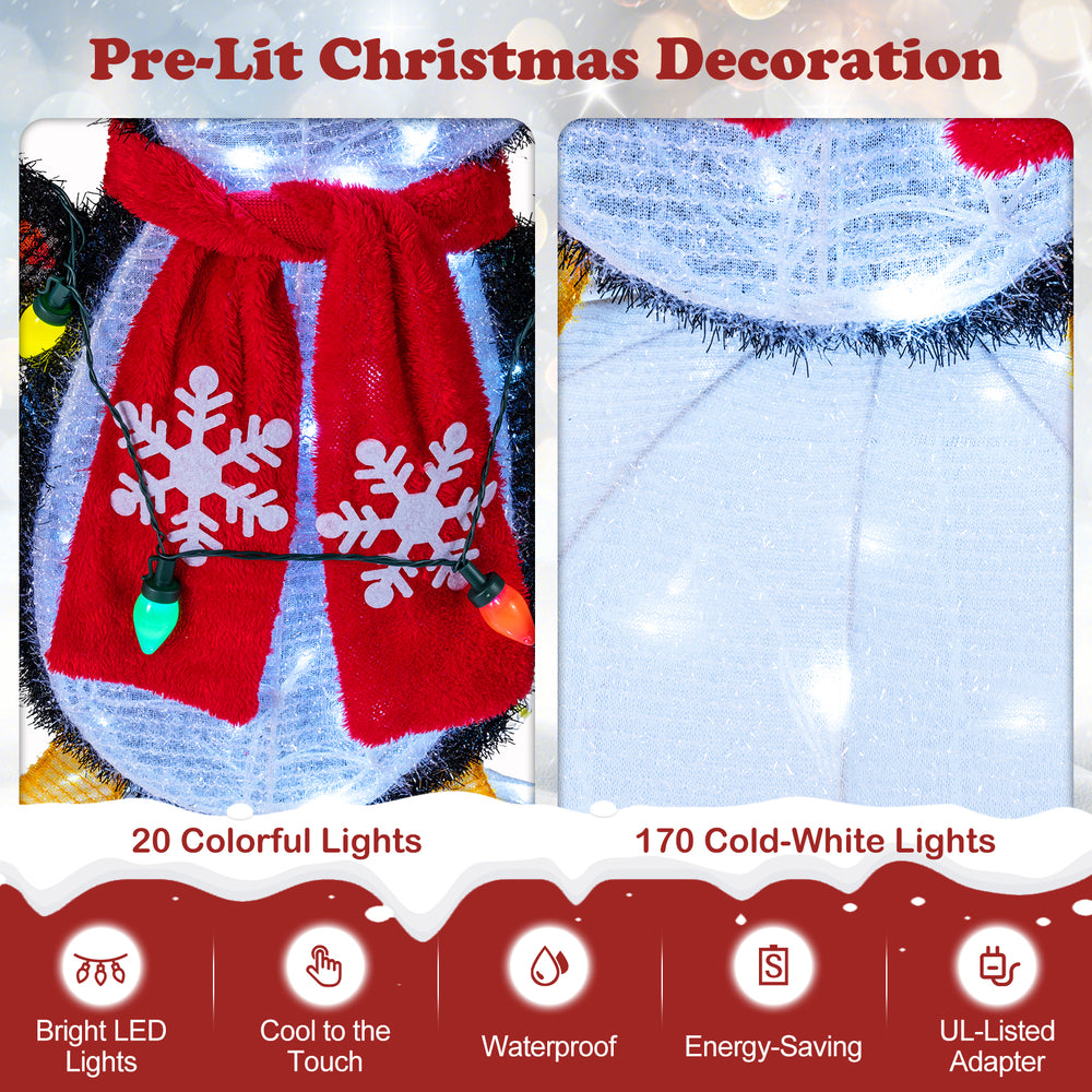 3D pre-lit igloo Christmas decoration with 170 cold-white LED lights and cute penguins, perfect for indoor and outdoor.