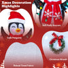 Cute penguins with soft fluffy scarves in a 3D pre-lit Xmas decoration, featuring a Christmas wreath and LED lights.