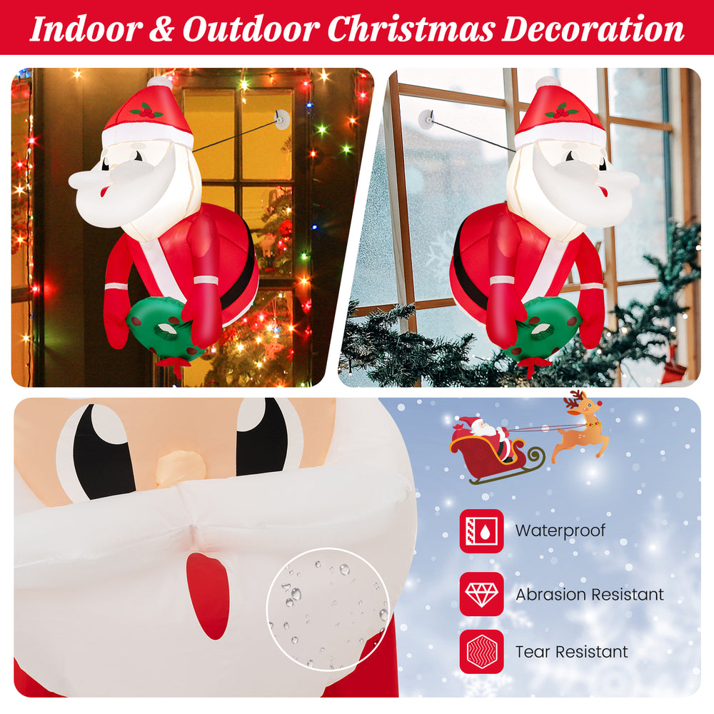 Lighted inflatable Santa Claus decoration, 3.3 feet tall, made of abrasion-resistant polyester for indoor and outdoor.