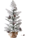 3FT mini tabletop Christmas tree with snow flocked PE leaves, featuring pine cones and a linen-wrapped base for festive decor.