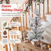 3FT mini tabletop Christmas tree features snow flocked PE leaves, 7 pine cones, and a stable linen-wrapped base for festive decor.