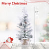 Mini 3FT tabletop Christmas tree features snow flocked PE leaves, 7 pine cones, and a stable linen-wrapped base for festive decor.