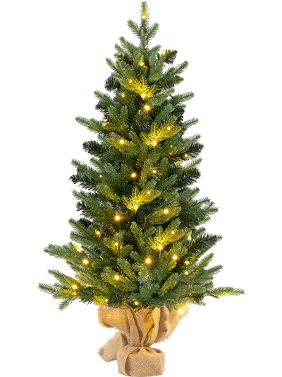 Costway 3' Mini Pre-Lit Artificial Christmas Tree Tabletop Burlap Base 29574683 New