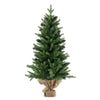 3 feet mini pre-lit artificial Christmas tree with burlap base, featuring realistic green leaves and warm white.