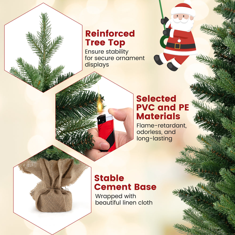 3 feet mini pre-lit artificial Christmas tree with burlap base, featuring realistic leaves and warm white lighting for.