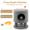 Gray 3-in-1 cat condo stool with scratching posts, plush ball toy, and soft cushion for cozy cat resting space.