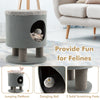 Gray 3-in-1 cat condo stool with scratching posts and plush ball toy, perfect for feline play and relaxation.
