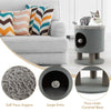Gray 3-in-1 cat condo stool with soft faux angora cushion, large entry, and scratching posts for playful cats.