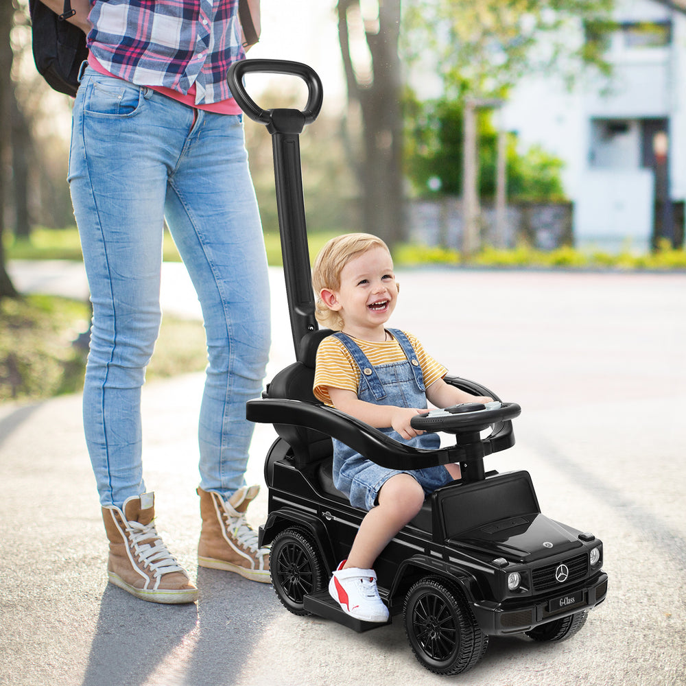 3-In-1 Ride on Push Car Mercedes Benz G350 Stroller Sliding Car with Canopy-Black - Gallery View 1 of 10