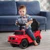 Red Mercedes Benz G350 ride-on push car for kids, featuring a steering wheel, adjustable canopy, and under-seat storage.