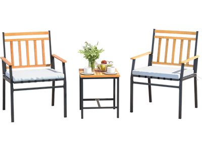 Costway 3-Piece Acacia Wood Patio Conversation Set w/ Cushions White 97368215 New