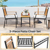 3-piece patio chair set featuring acacia wood backrest, bungee rope seats, and soft cushions for outdoor comfort.