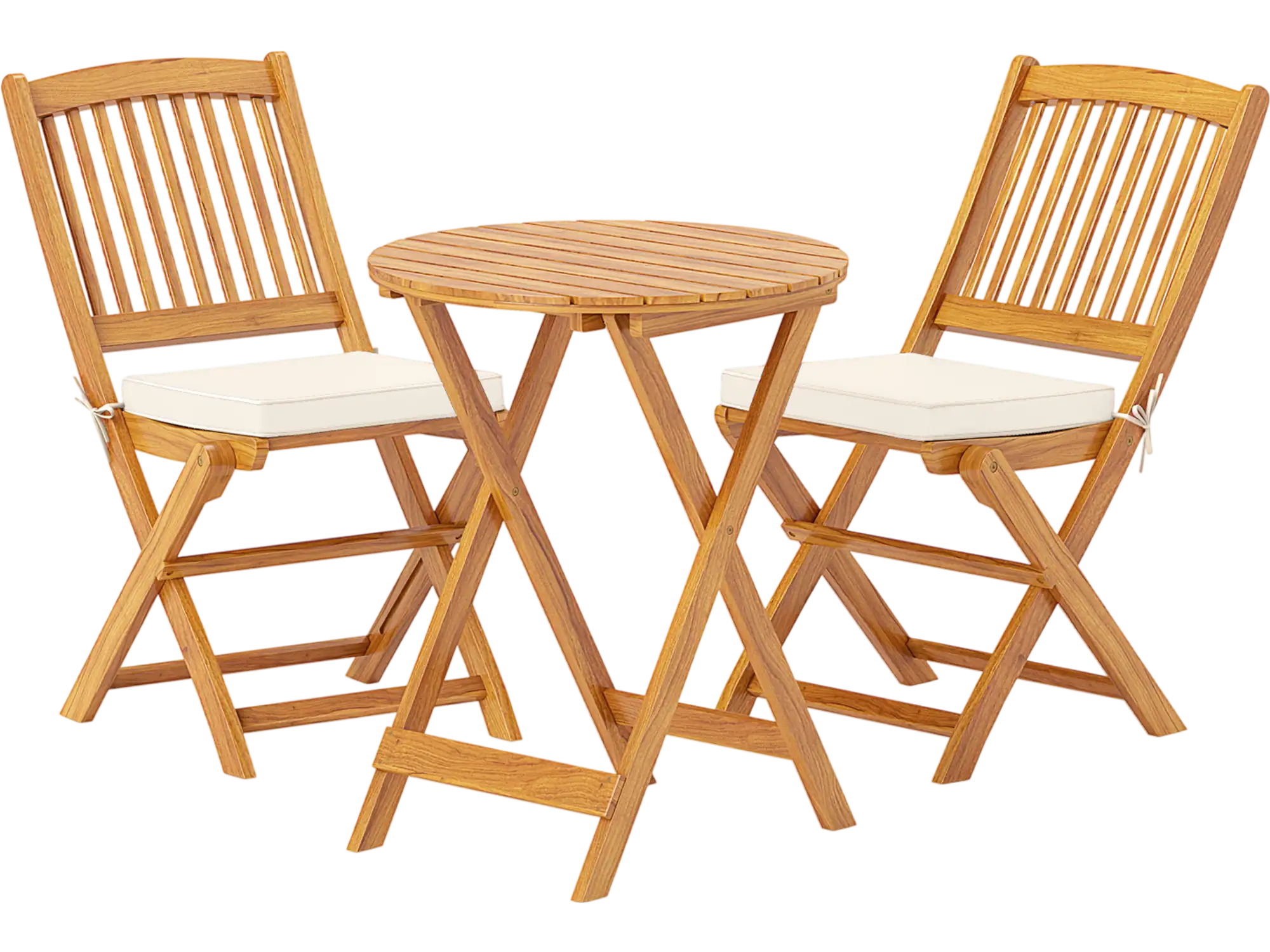 Costway 3-Pc Acacia Wood Folding Patio Bistro Set w/ Cushions 561489723 New