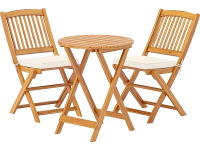 Costway 3-Pc Acacia Wood Patio Folding Bistro Set w/ Soft Cushions 561489723 New