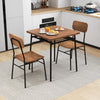 3-piece dining table set featuring a brown wood square table and two metal-framed chairs, ideal for small spaces.