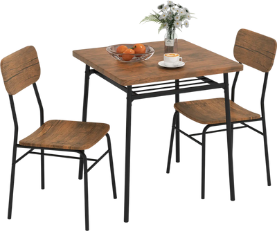 Costway 3-Pc Wood Square Dining Table Set for 2 Metal Frame 186273495 New