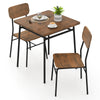 3-piece dining table set featuring a brown wood square table and two chairs with metal frames, ideal for small spaces.