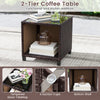 2-tier coffee table with tempered glass top and storage shelf, perfect for outdoor use in backyard or poolside settings.