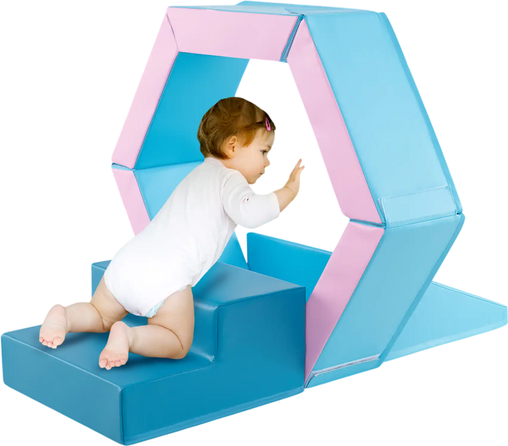 Colorful 3-piece baby foam climbing blocks set with ocean balls, perfect for playrooms and developing motor skills.