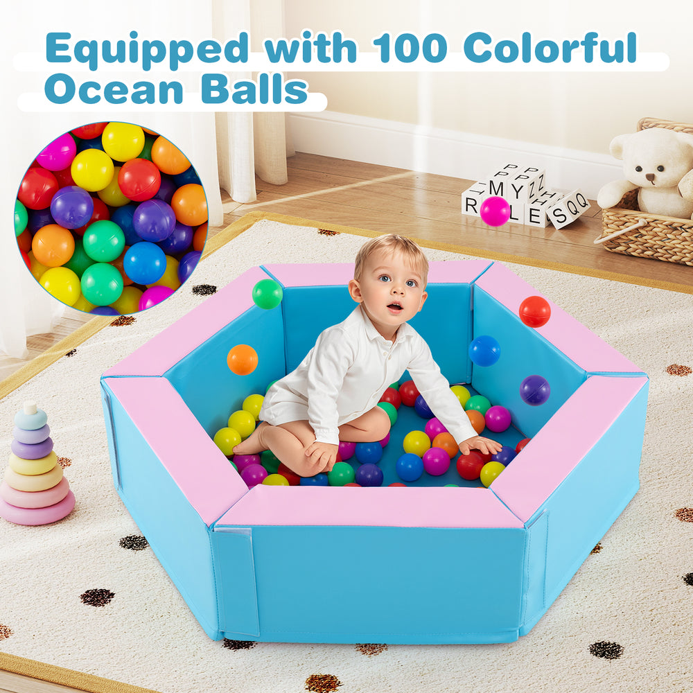 Colorful ocean balls fill the blue baby foam climbing block set, perfect for playrooms and developing motor skills.
