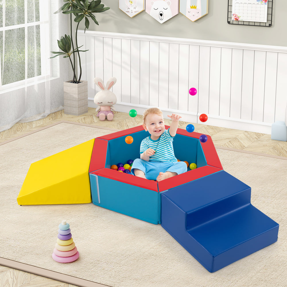 3-Piece Baby Foam Climbing Blocks Climb and Crawl Set with 100 Ocean Balls-Yellow - Gallery View 1 of 10