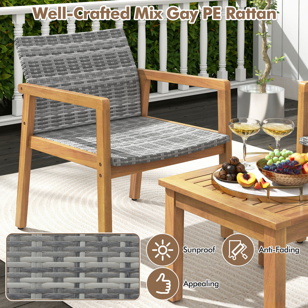 Single chair from the 3 Pieces Patio Furniture Set, featuring solid acacia wood and sunproof PE rattan for outdoor.