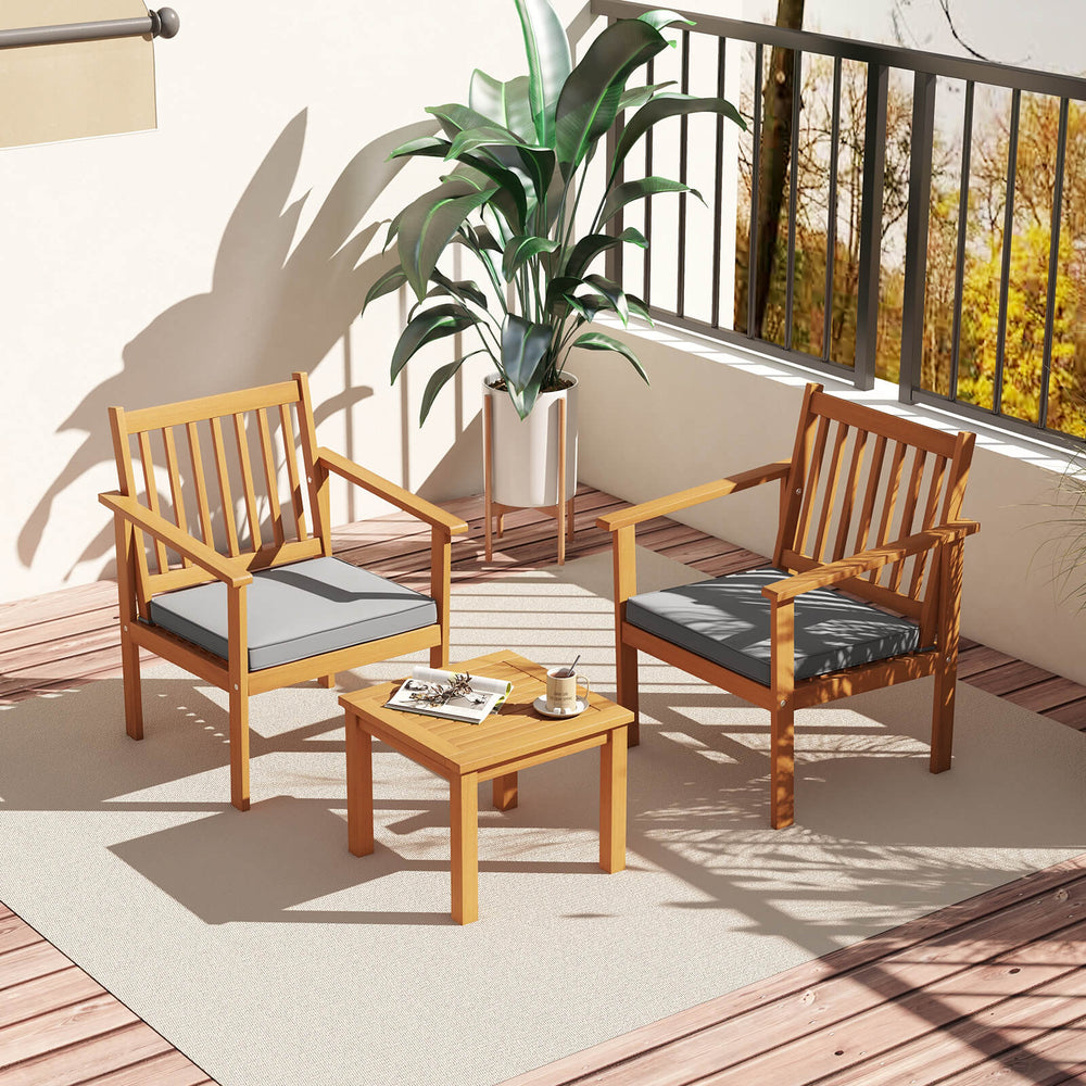3 Pieces Patio Wood Furniture Set with soft Cushions for Porch-Gray - Gallery View 1 of 9