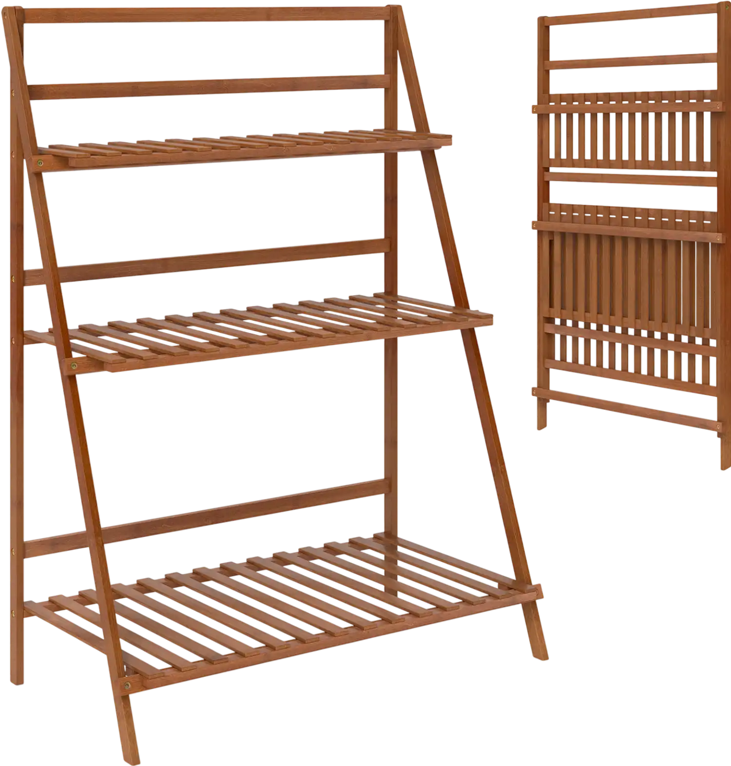 Costway 3-Tier Foldable Bamboo Plant Stand Ladder Shelf 89674052 New