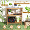 3-tier garden potting bench table with marble-like countertop, acacia wood frame, ideal for backyard and gardening.